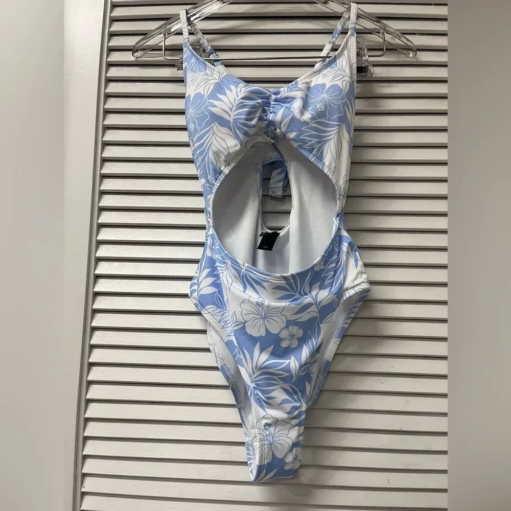 Hurley Blue and White Floral Kids One Piece Swimsuit